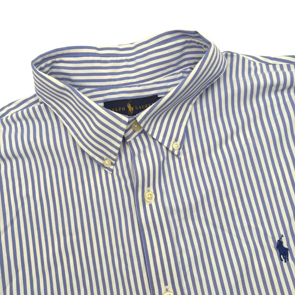 Polo Ralph Lauren Button Down XXL Blue White Striped Slim Fit Performance Shirt